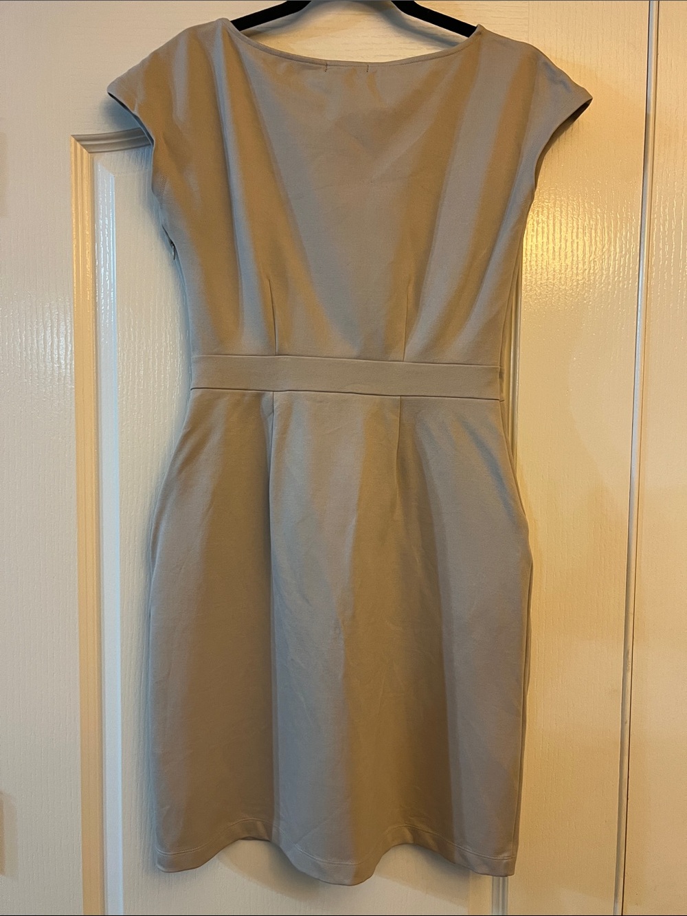 Quince Ultra Stretch Ponte Midi Dress with Cap Sleeves in Beige - Picture 5 of 12